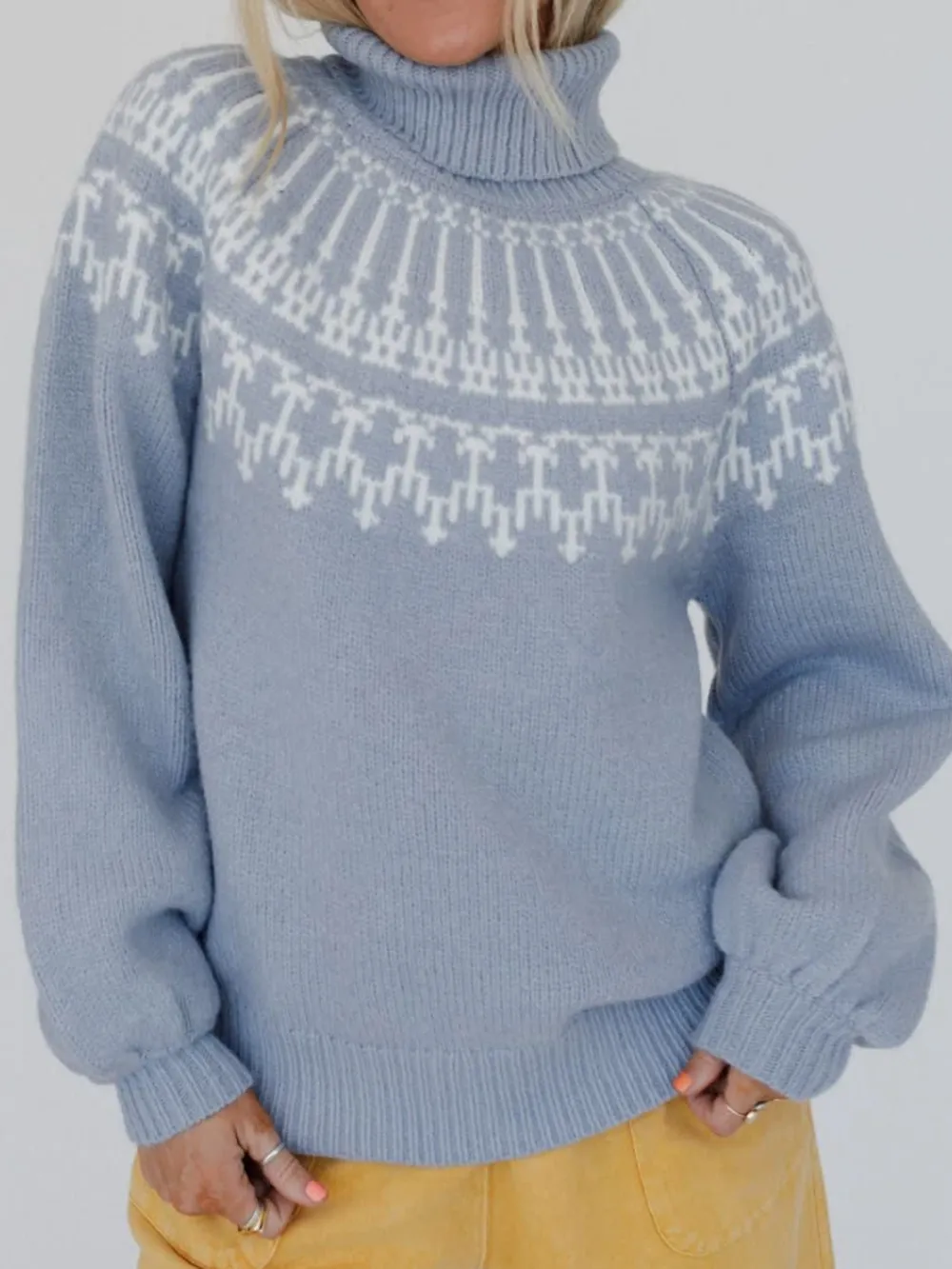 Contrast Turtleneck Long Sleeve Sweater, image 3