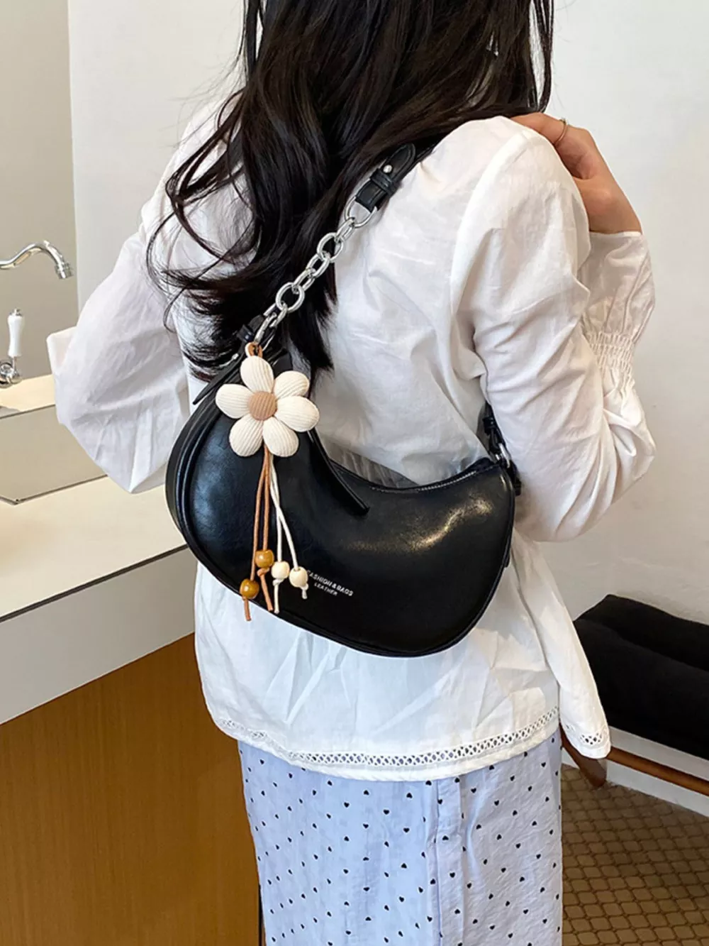 PU Leather Crescent Shoulder Bag, image 6