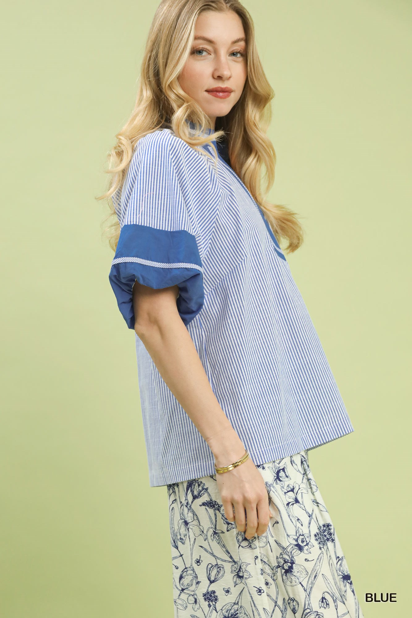 Striped Mixed Puff Sleeve Blouse, image 2