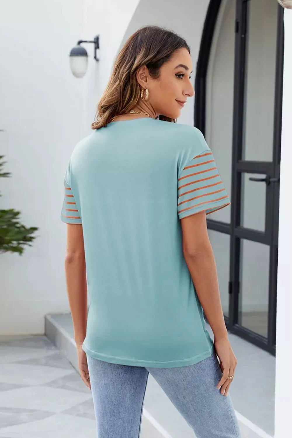 Color Block Round Neck Short Sleeve T-Shirt, image 10
