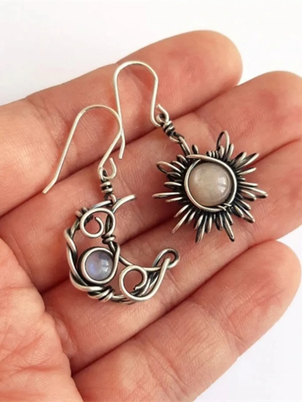 Alloy Moon & Sun Dangle Earrings, image 2