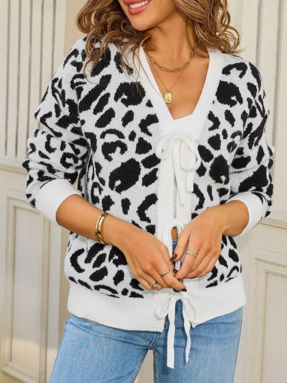 Leopard Tie-Front Cardigan, image 3