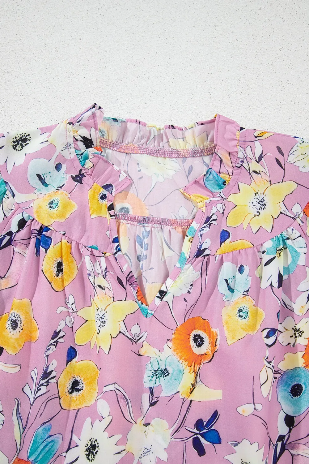 Printed Notched Double Layered Ruffle Sleeve Blouse, image 7