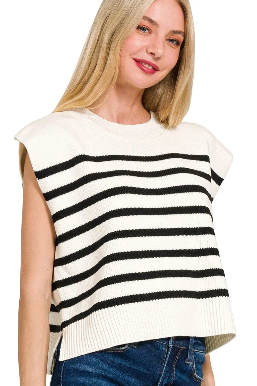 Oversized Crew Neck Stripe Sweater Vest