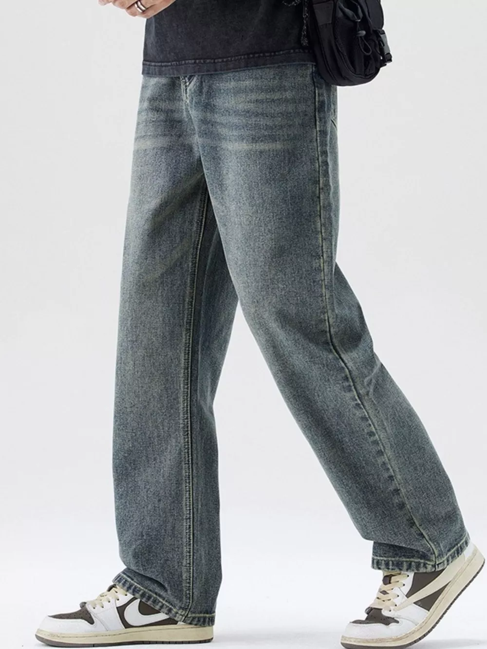 Men's Washed Wide Leg Jeans, image 4