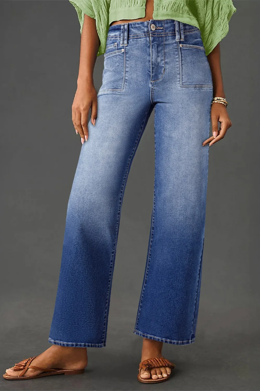 High-Waisted Wide-Leg Vintage Wash Jeans, image 10