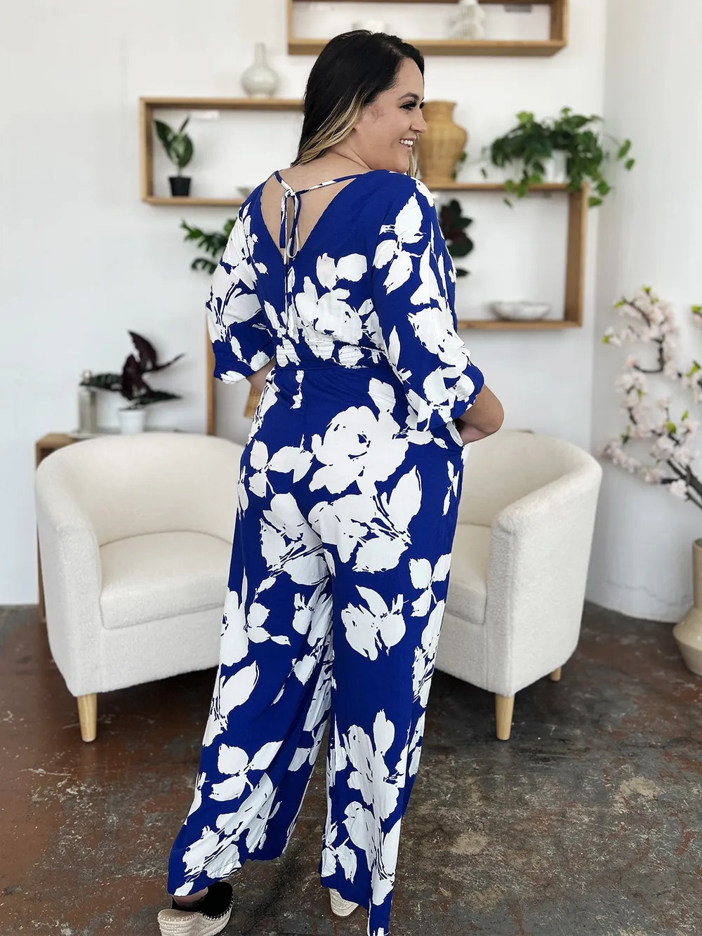 Full Size Printed Tie Back Wide Leg Jumpsuit, image 6