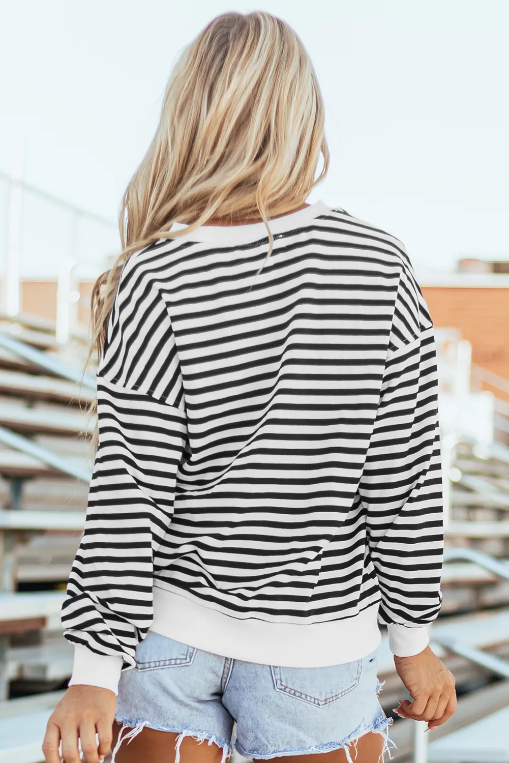 Striped Dropped Shoulder Long Sleeve Sweatshirt, image 3