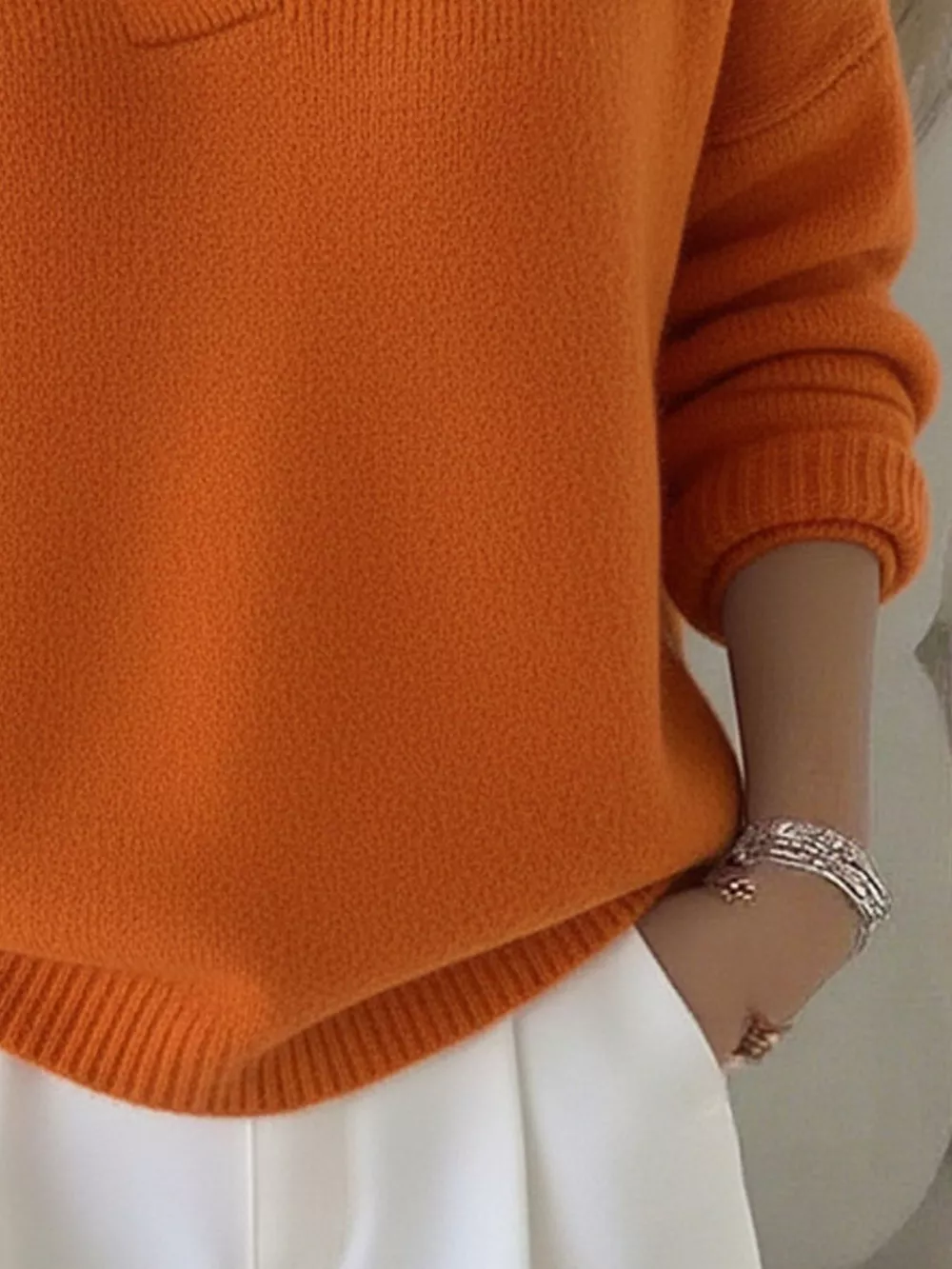 Full Size V-Neck Long Sleeve Sweater Plus Size, image 4