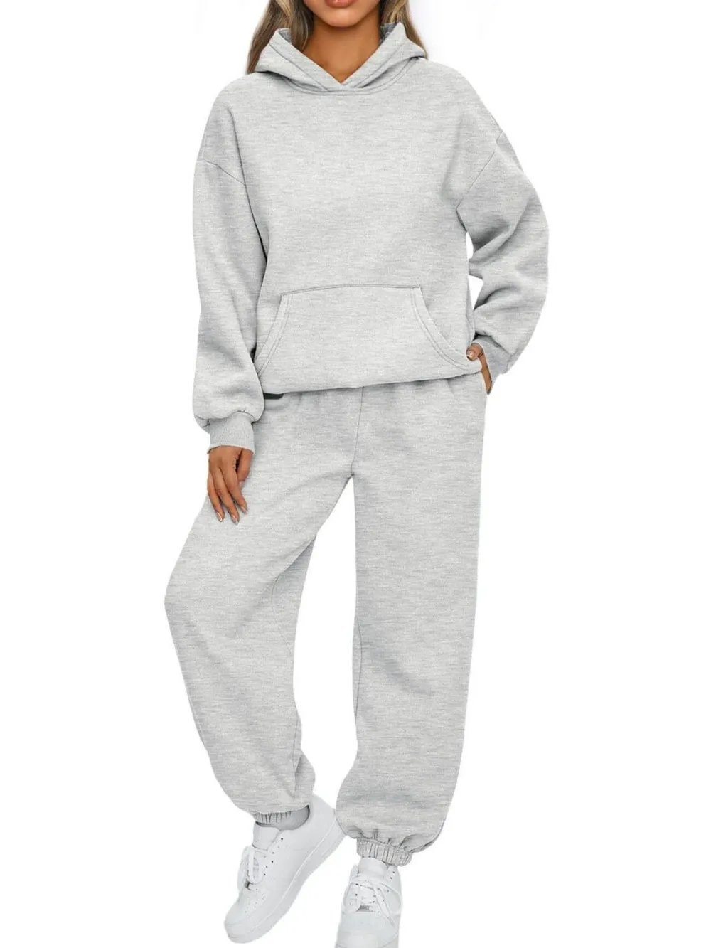 Full Size Kangaroo Pocket Hoodie and Joggers Set Plus Size, image 3