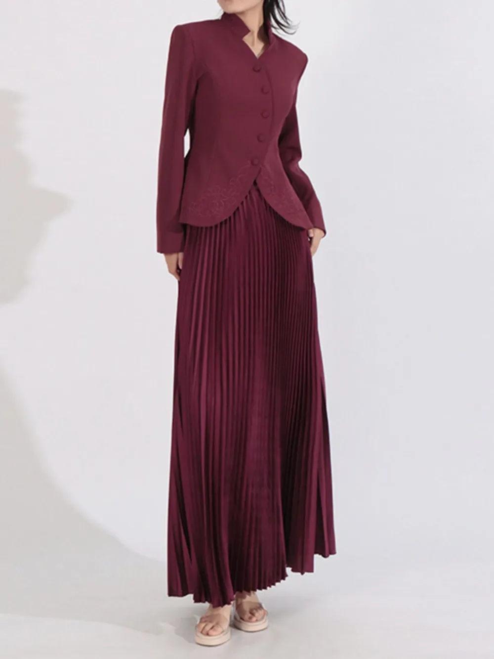 Button Up Long Sleeve Top and Pleated Skirt Set, image 4