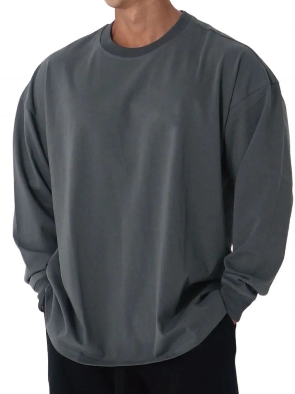 Men's Plus Size Round Neck Long Sleeve T-Shirt, image 2