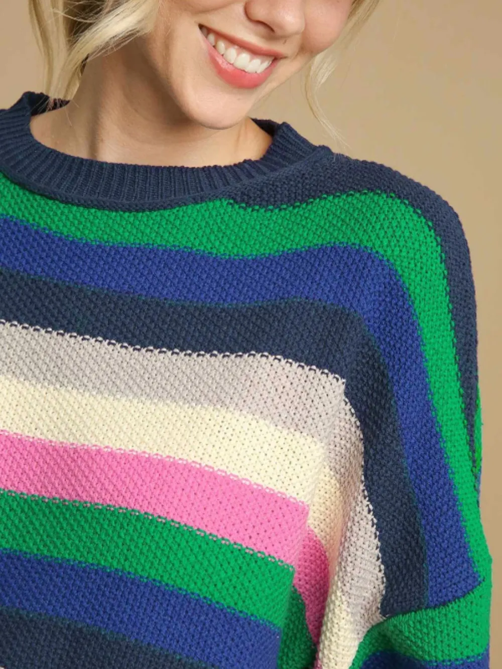 Contrast Striped Round Neck Long Sleeve Sweater, image 6