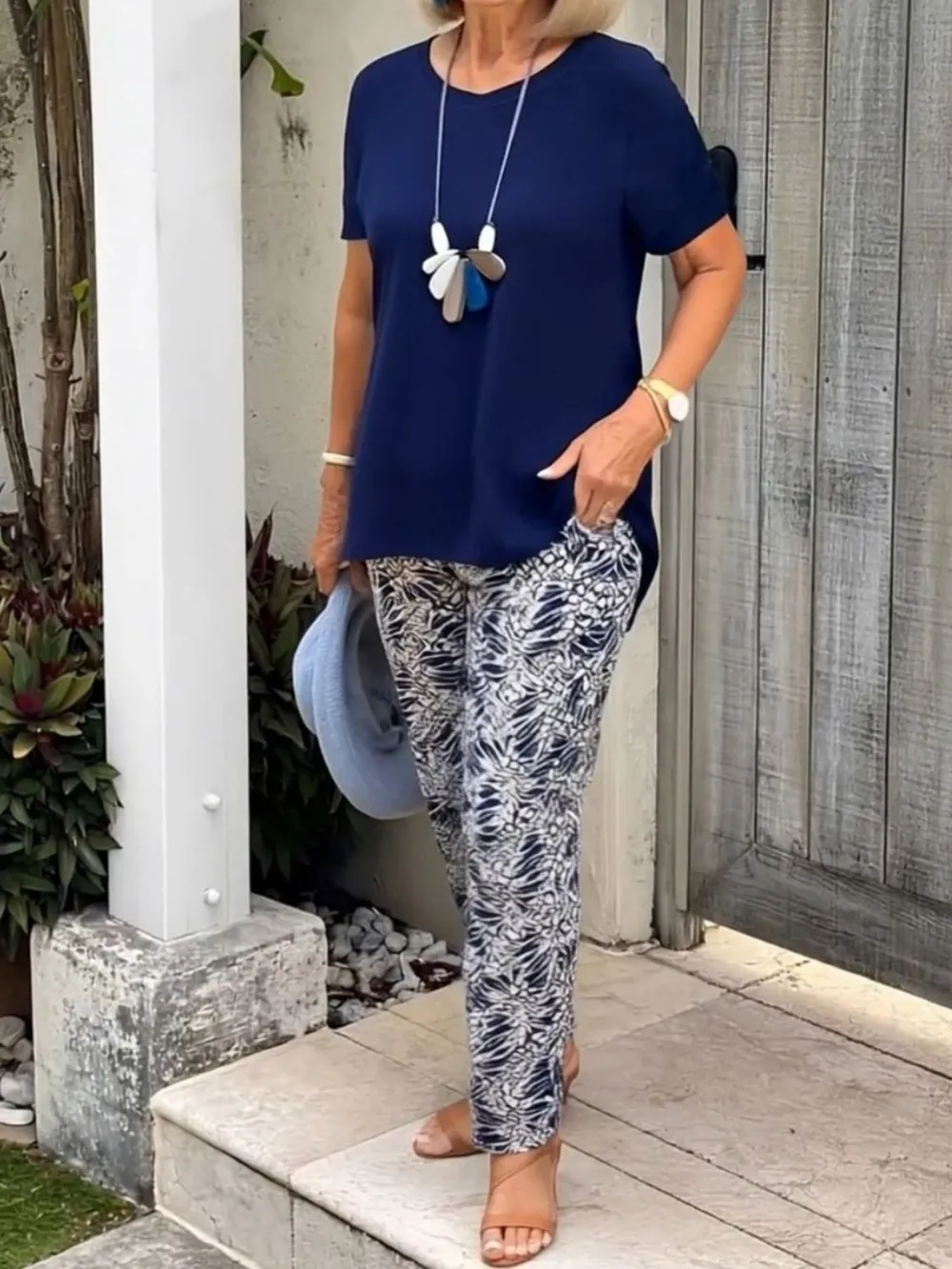Full Size Round Neck Short Sleeve Top and Pants Set Plus Size, image 5