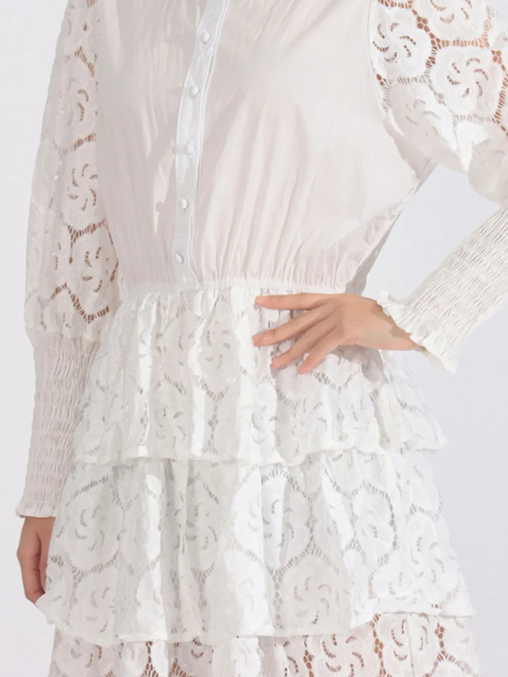 Full Size Lace Layered Long Sleeve Dress Plus Size, image 2