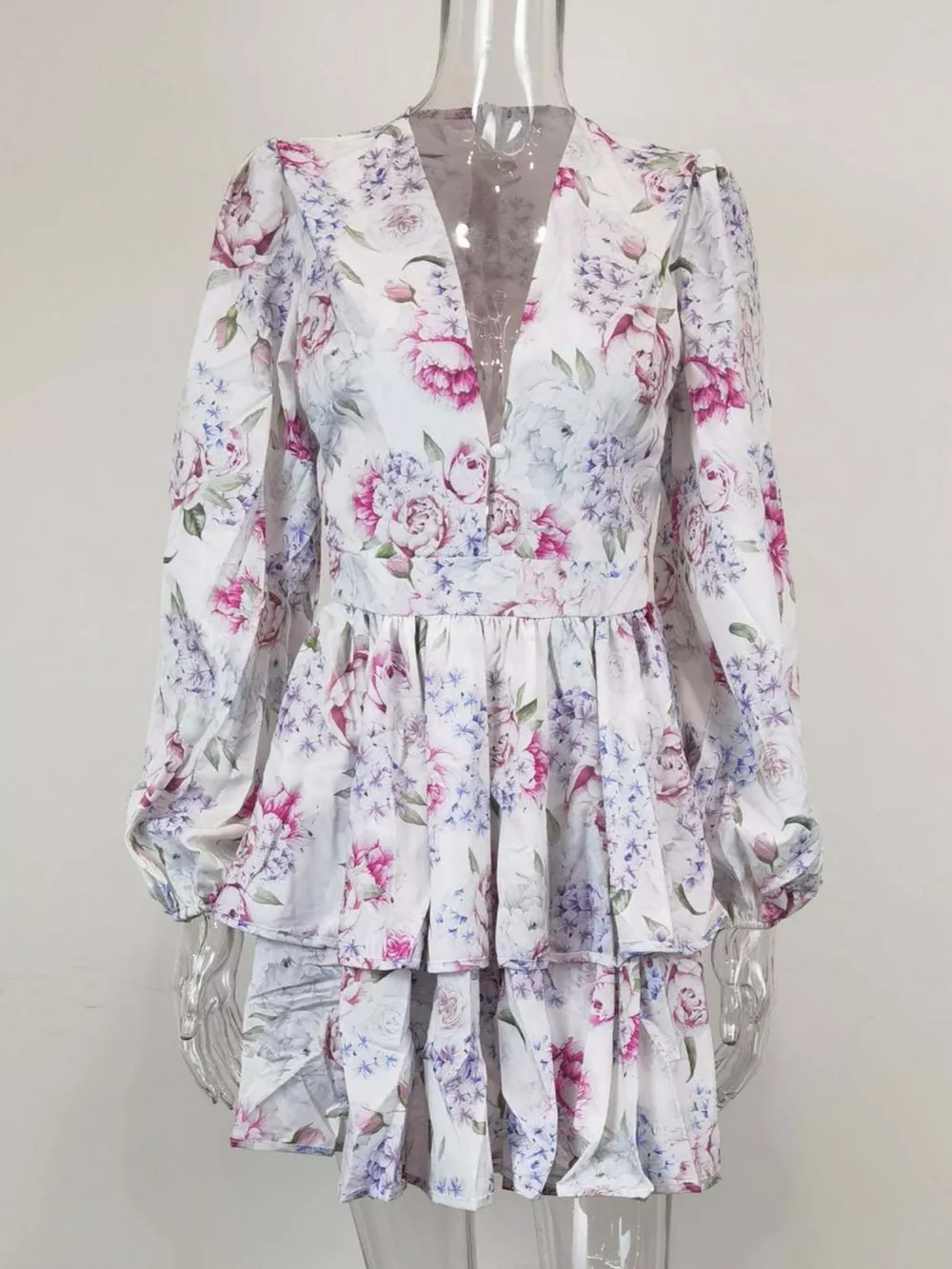 Floral Print Ruffle Layered Mini Dress, image 4