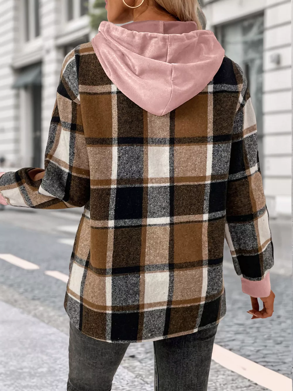 Plaid Drawstring Long Sleeve Hoodie, image 9