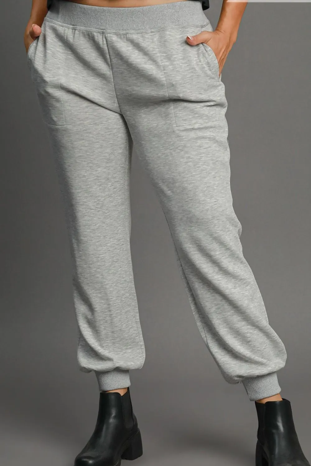 Full Size High Rise Elastic Waist Knit Joggers with Pockets Plus Size, image 2