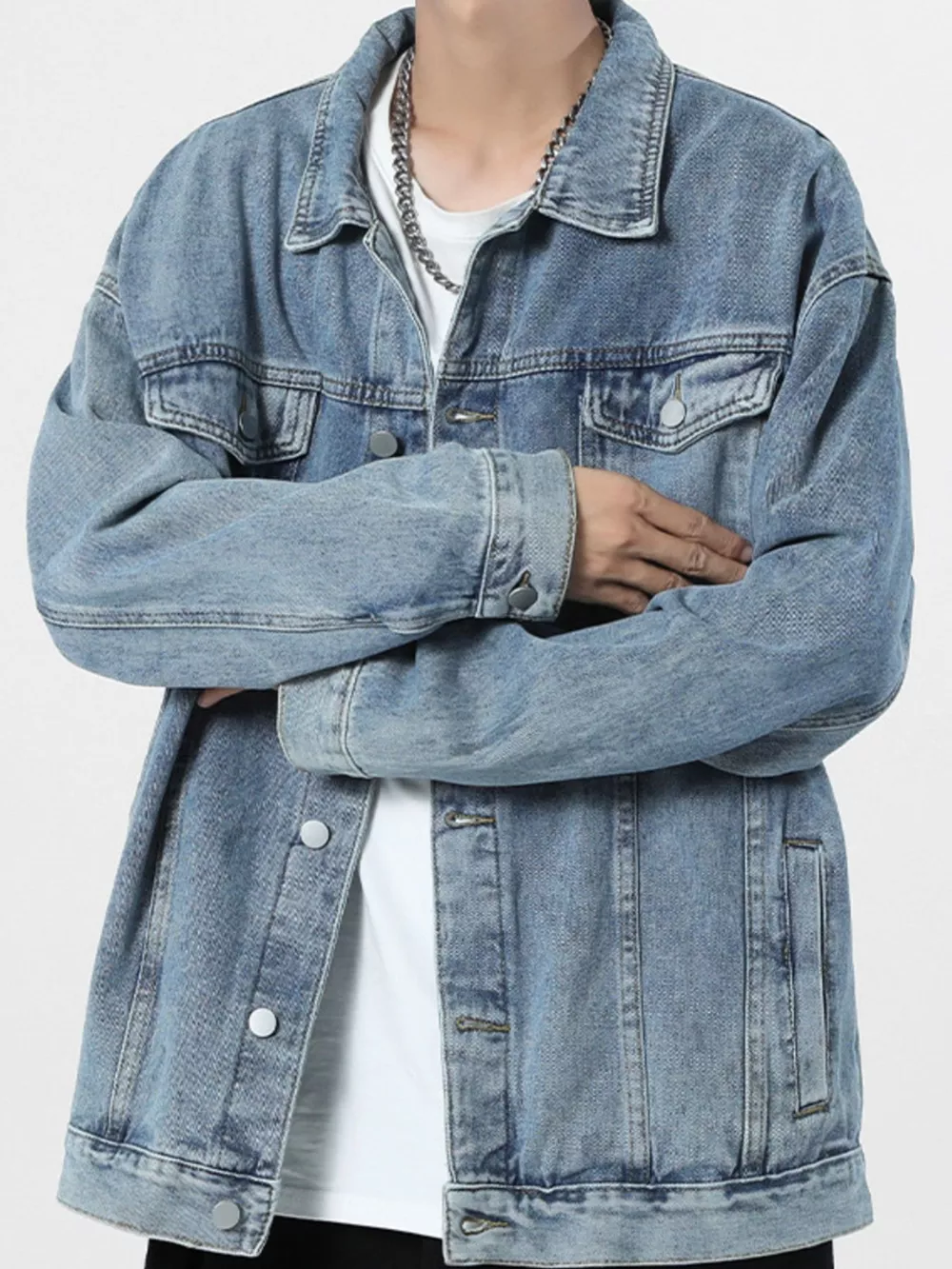 Men's Vintage Button Up Wash Denim Jacket, image 3