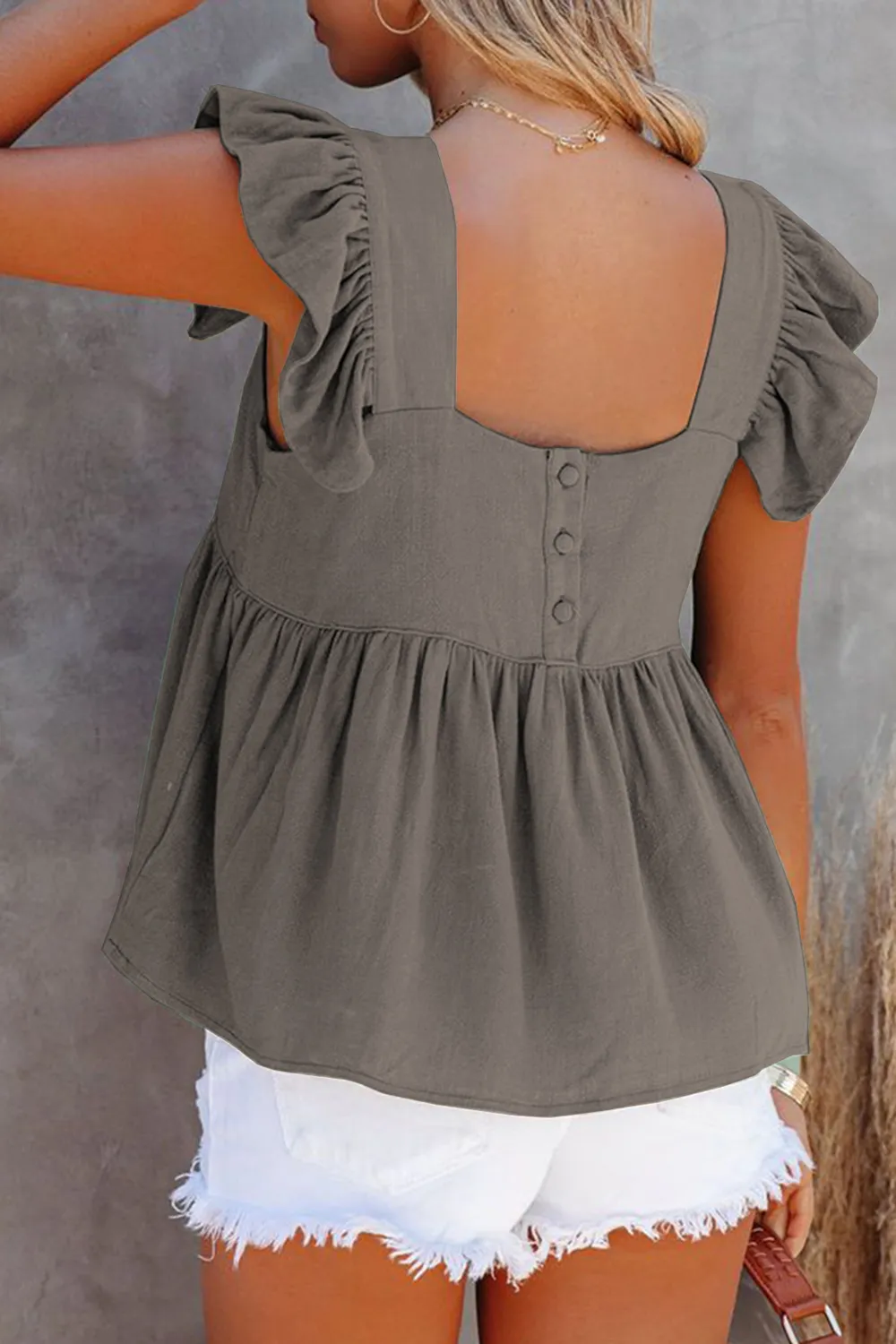 Full Size Ruffled Square Neck Cap Sleeve Blouse, image 9