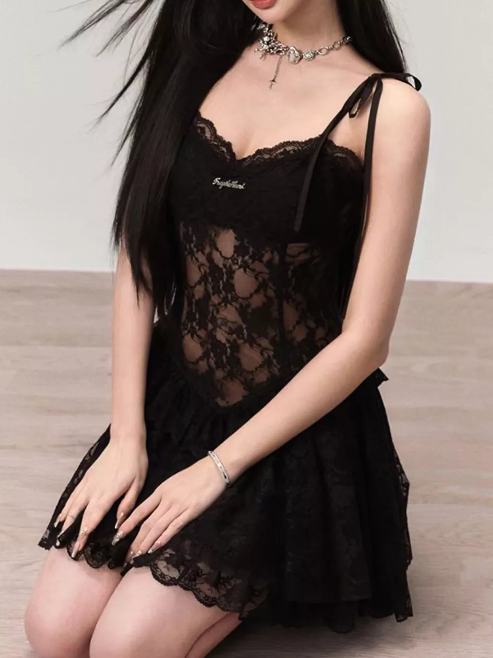 Lace Tie Shoulder Mini Dress, image 4