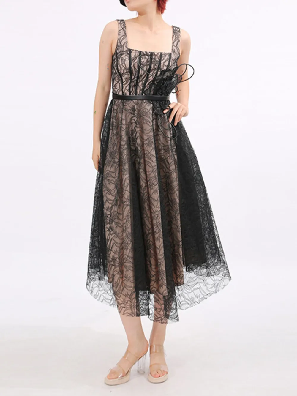 Lace Square Neck Midi Dress, image 2