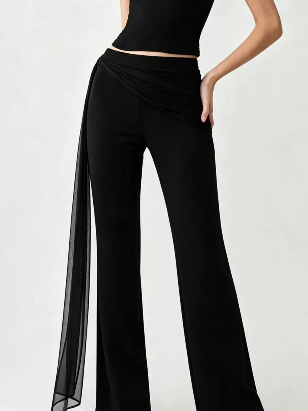 Draped Mesh Flare Pants, image 2