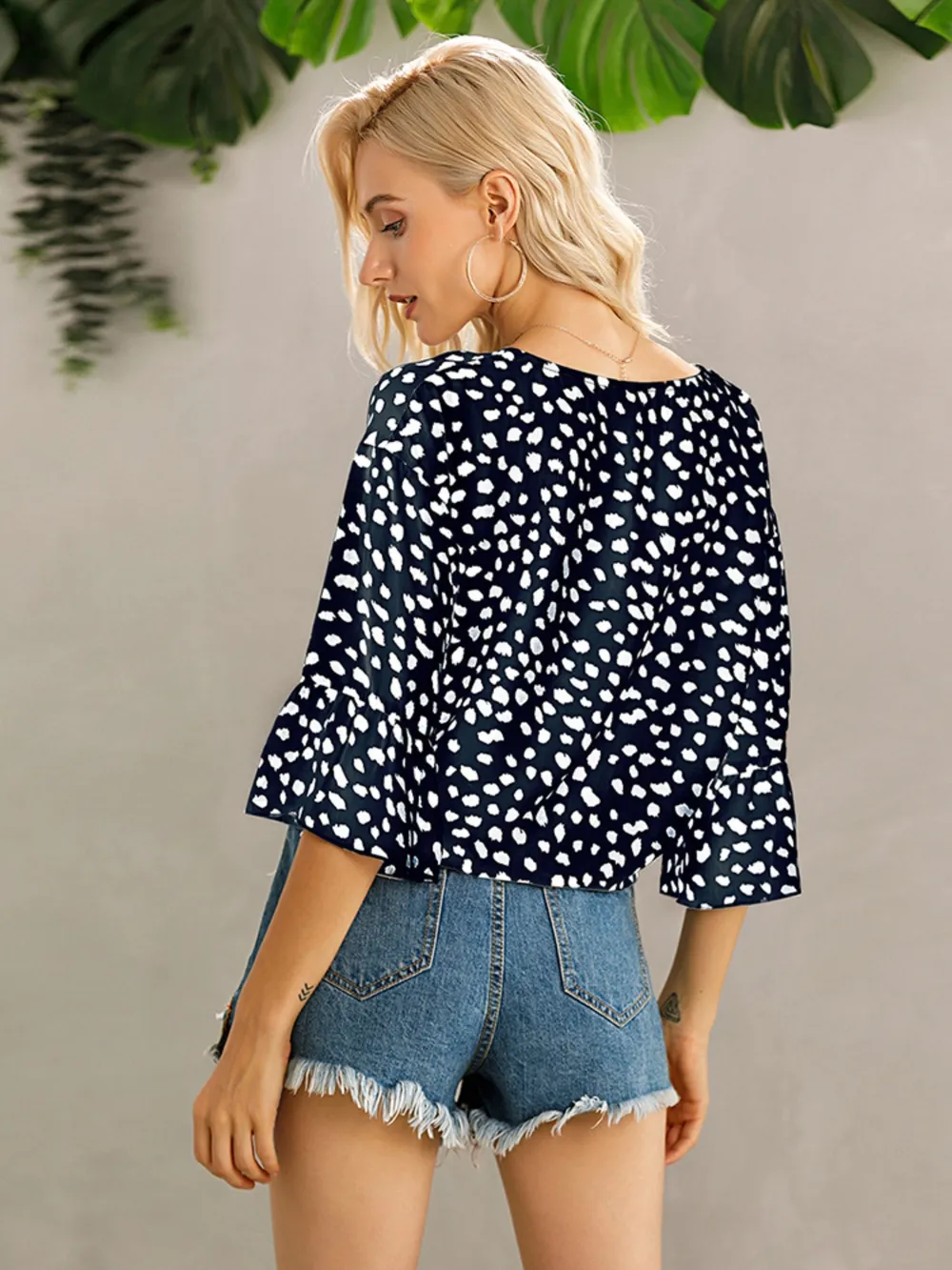 Tied Printed Button Up V-Neck Blouse, image 15