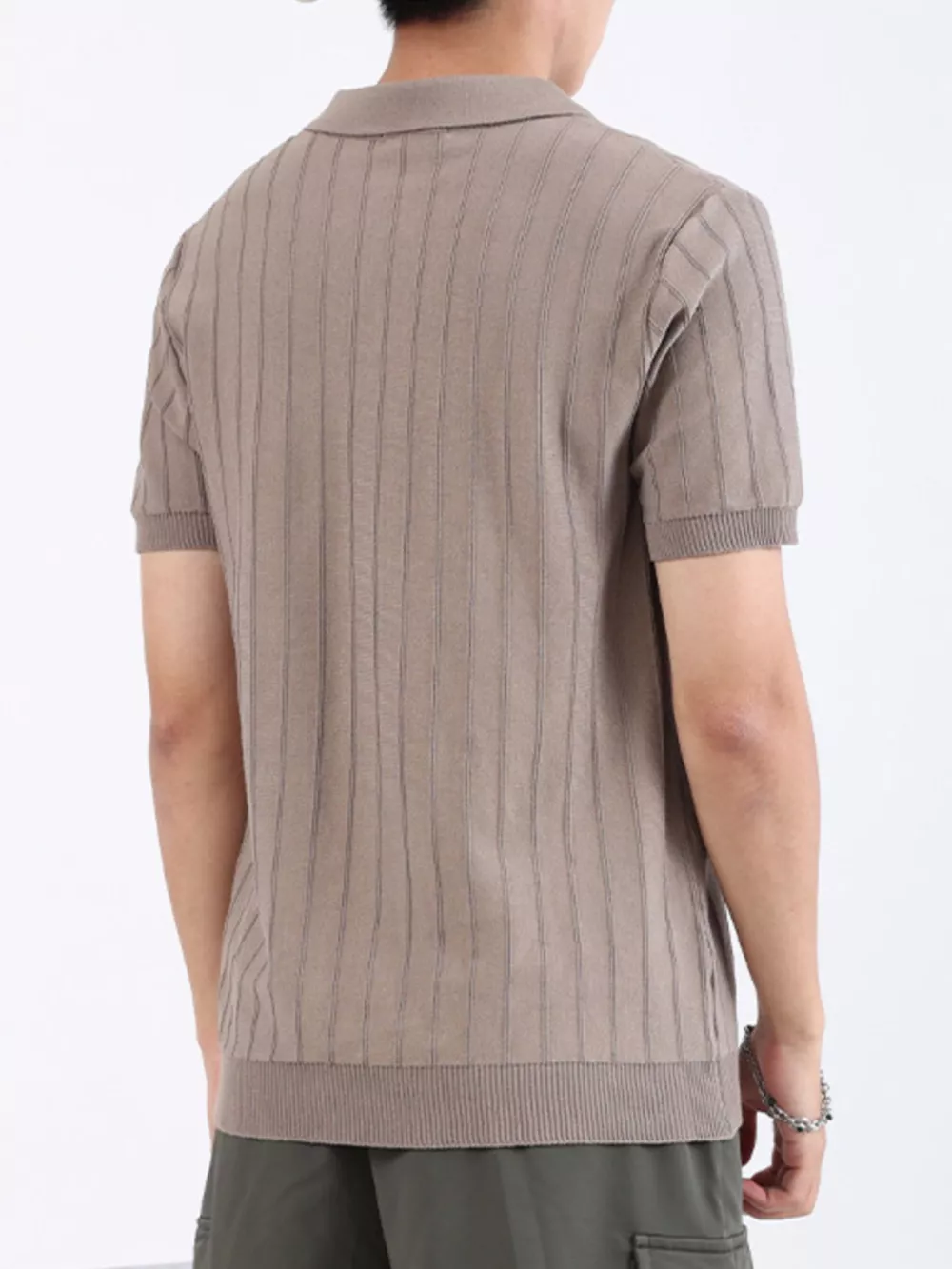 Men's Plus Size Striped Knitted Polo, image 3
