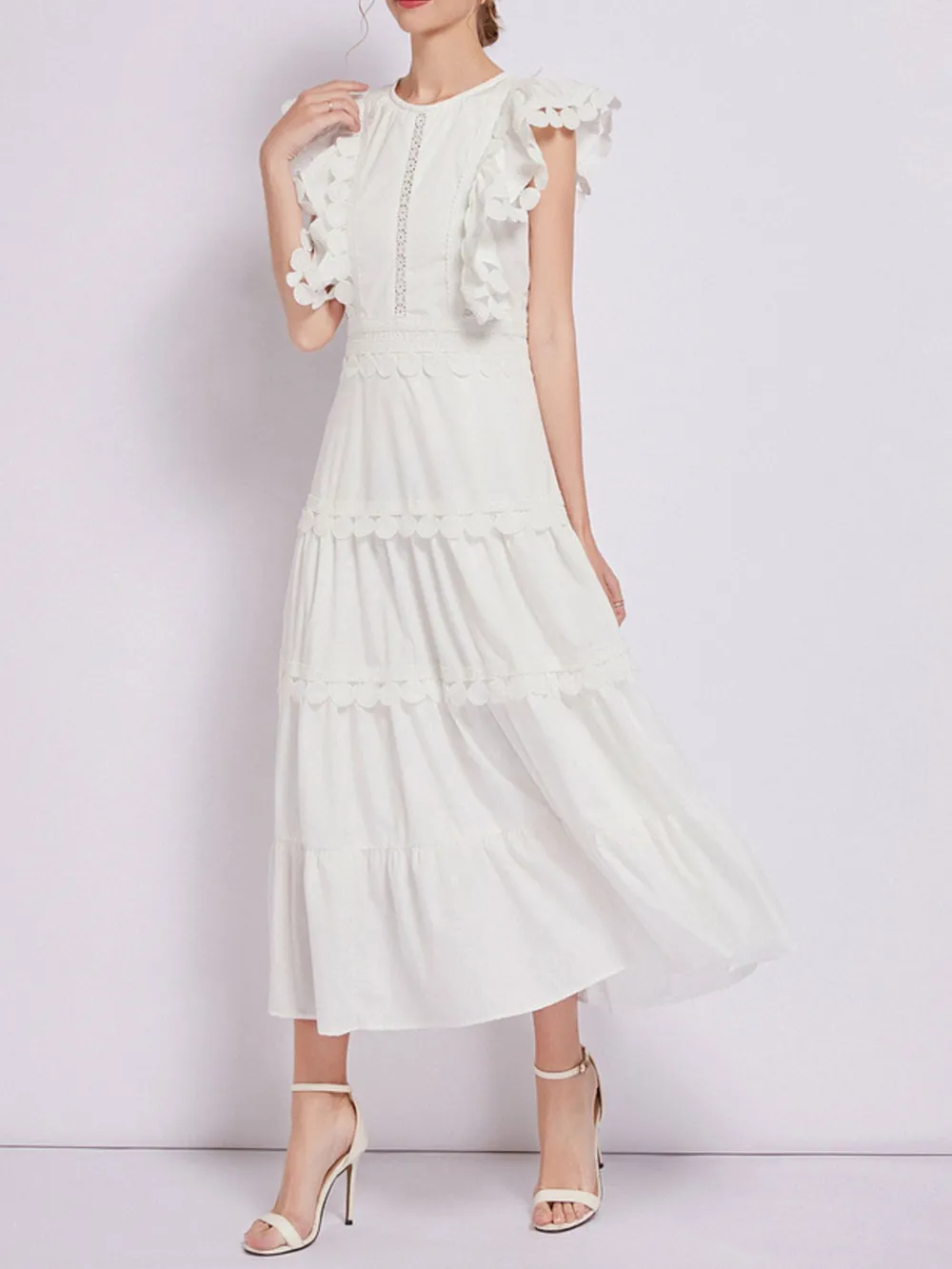 Sleeveless Ruffled Tiered Dress with Embroidered Trim, image 5