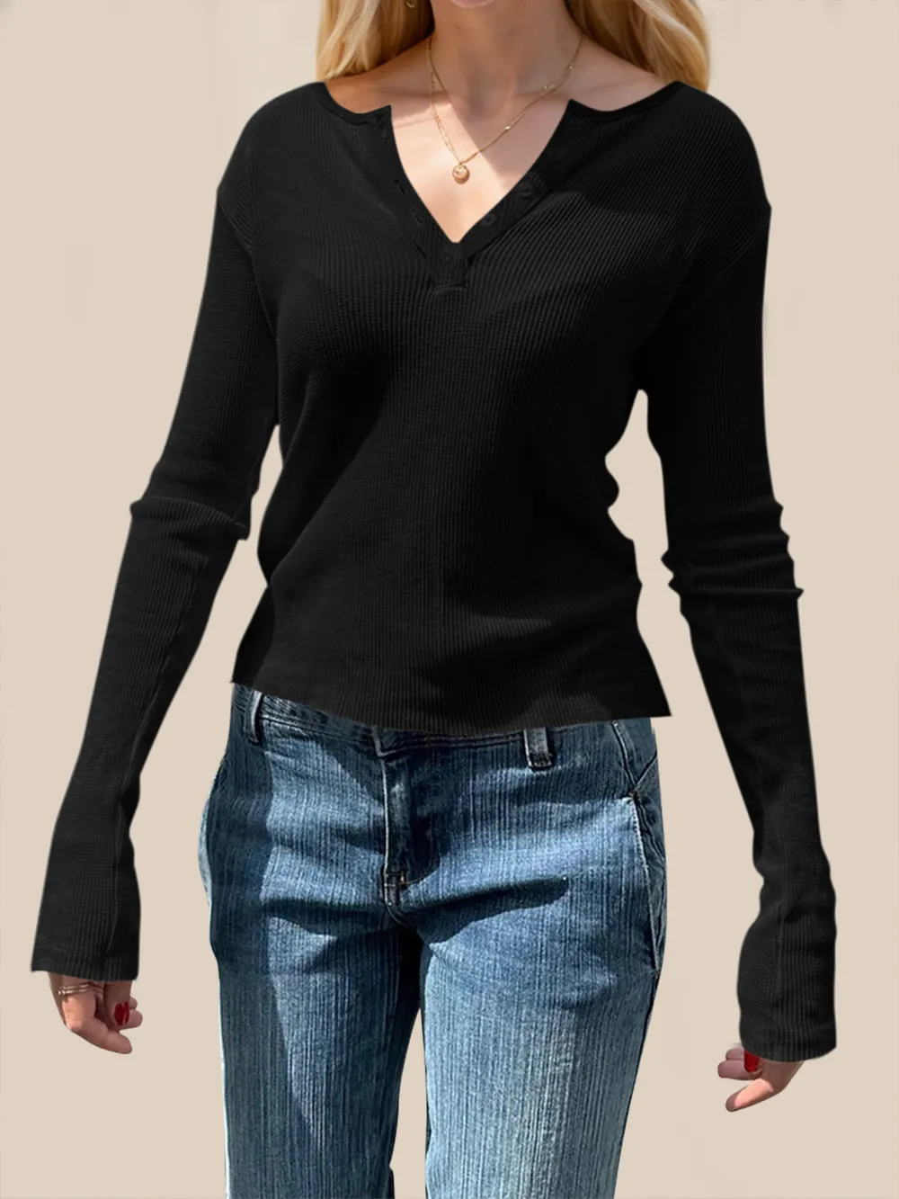 Quarter Button Long Sleeve T-Shirt, image 14