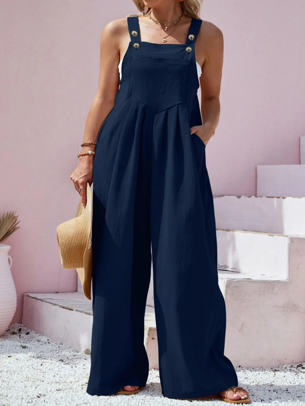 Plus Size Square Neck Wide Leg Overalls, image 10