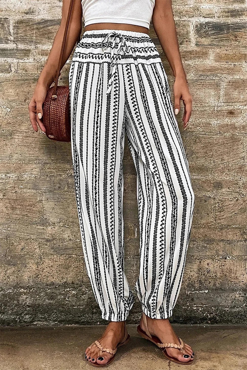 Printed Elastic Waist Pants, image 2