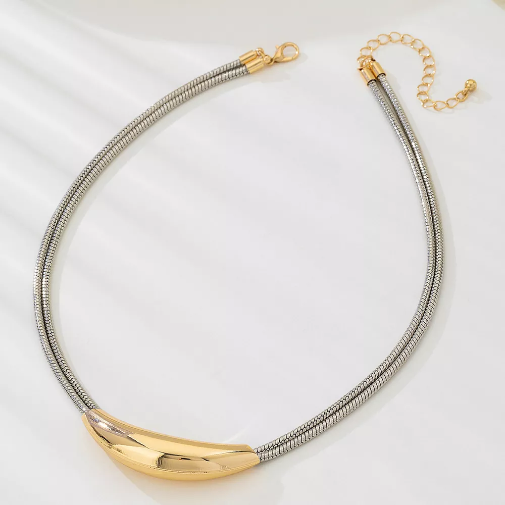 Two-Tone Alloy Curved Pendant Snake Chain Necklace, image 5