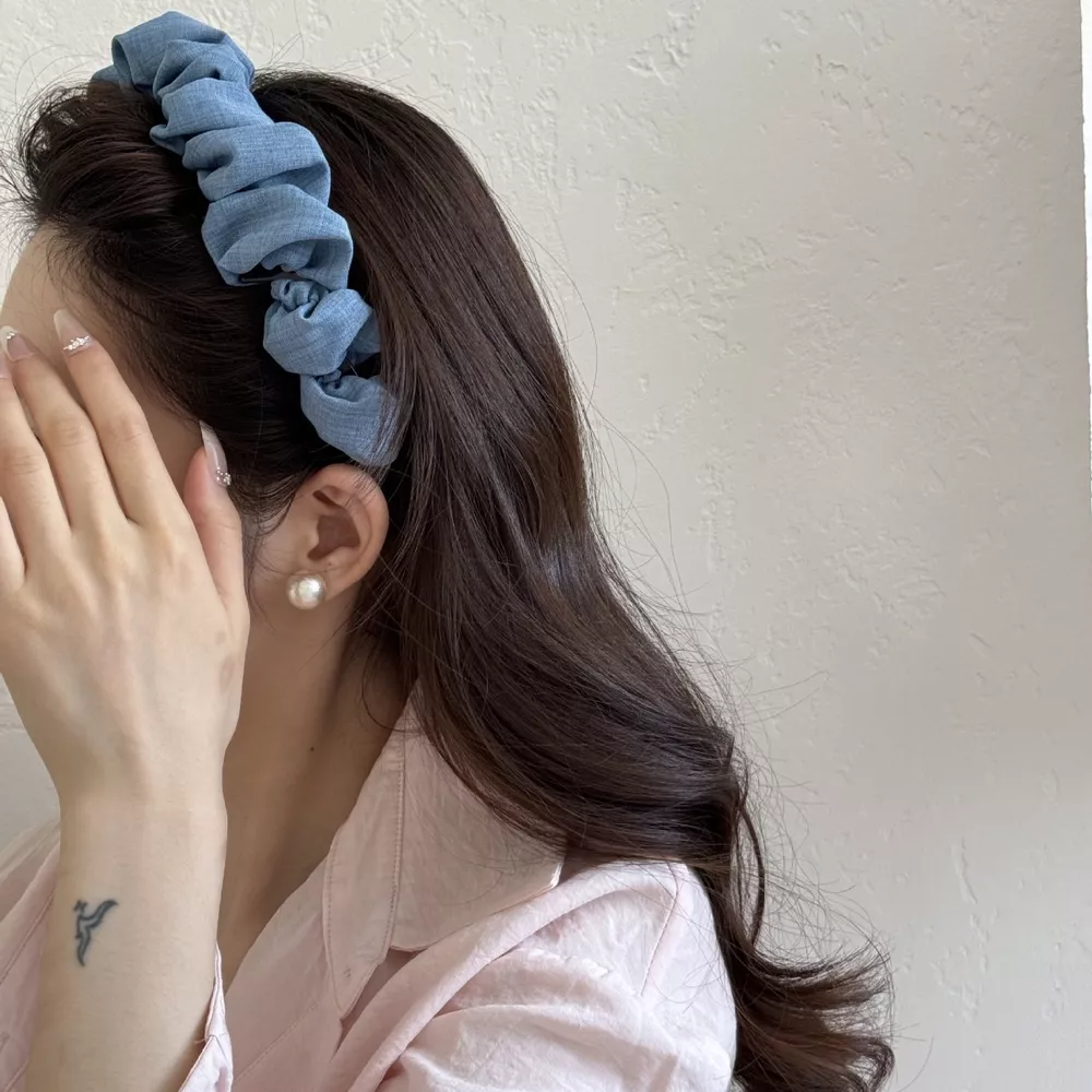 Denim Ruched Hair Headband, image 6