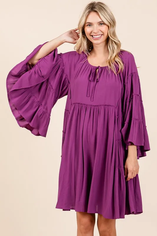 Frill Tie Neck Bell Sleeve Dress, image 4