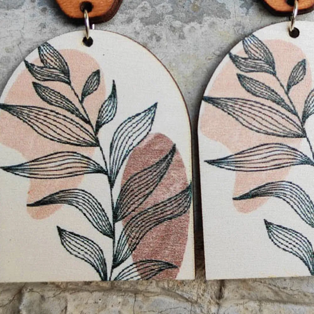 Geometrical Shape Wooden Drop Earrings, image 7