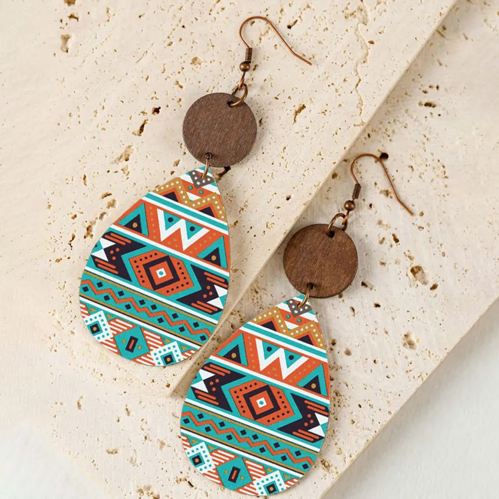 Geometric Wooden Teardrop Earrings, image 3