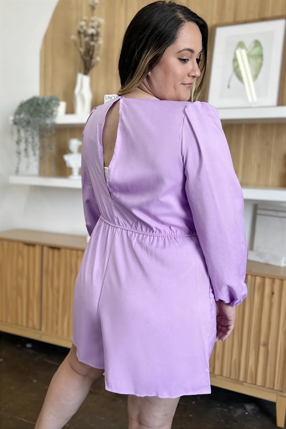 Full Size Drawstring Long Sleeve Romper, image 5