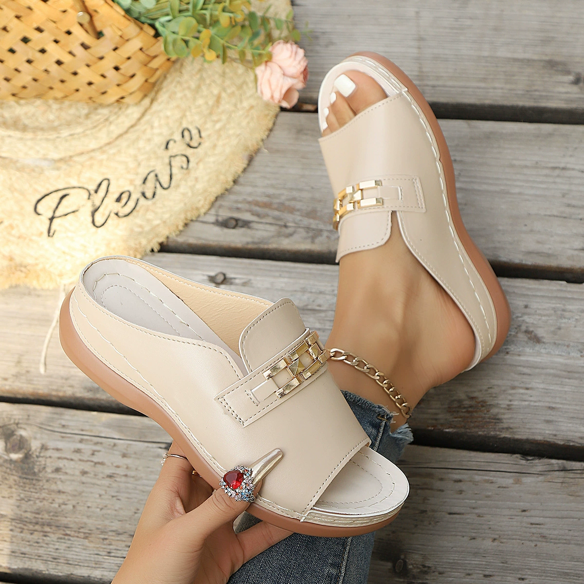 Peep Toe Wedge Sandals, image 10