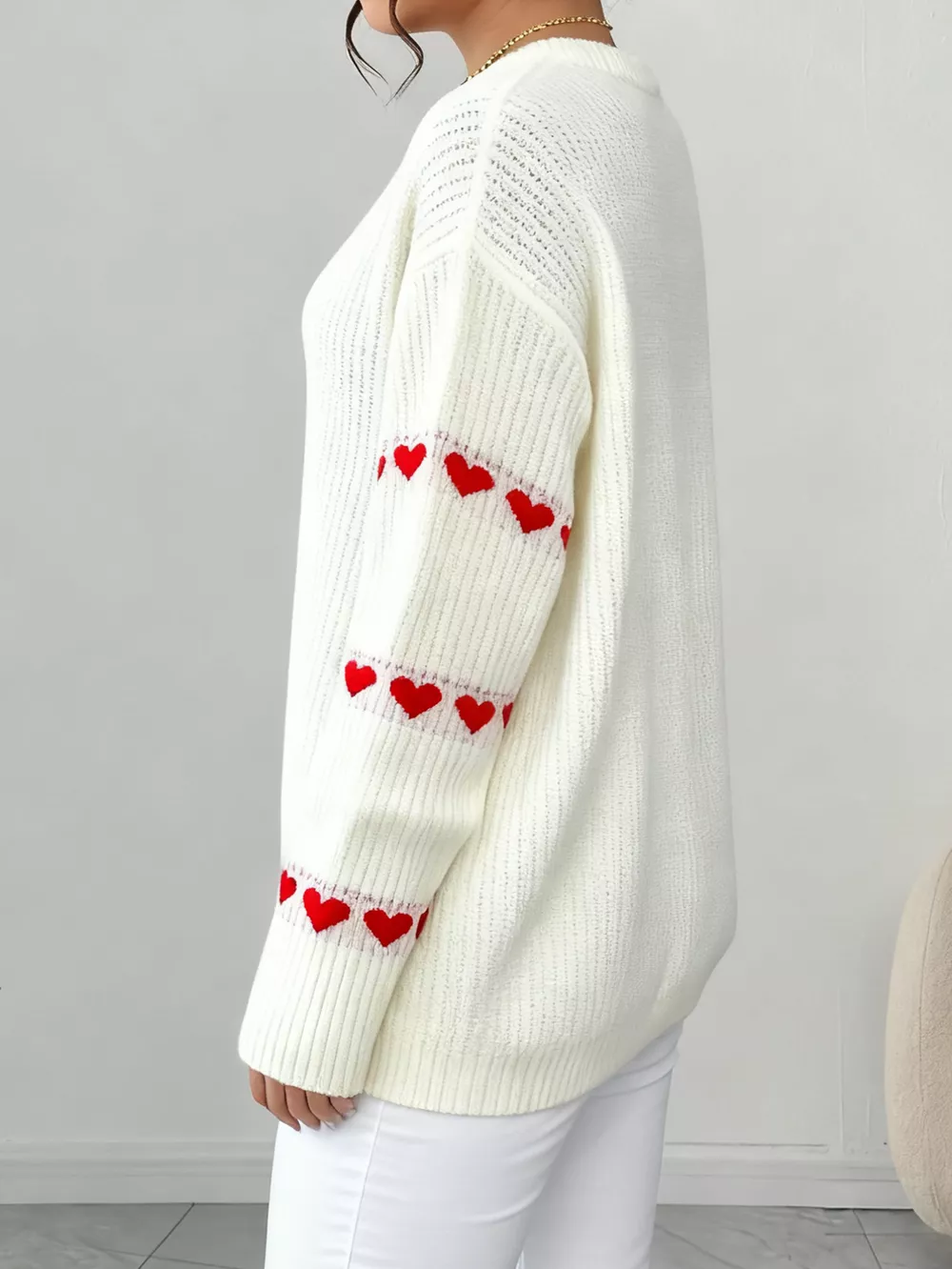 Heart Pattern Round Neck Sweater, image 5
