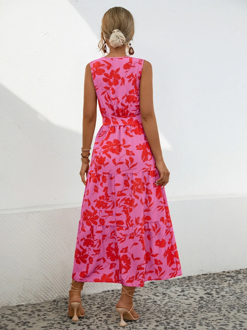 Tied Printed Surplice Tiered Dress, image 3