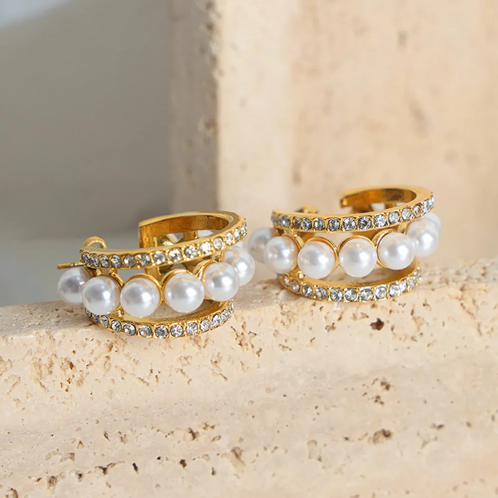 Pearl Titanium Steel C-Hoop Earrings, image 4