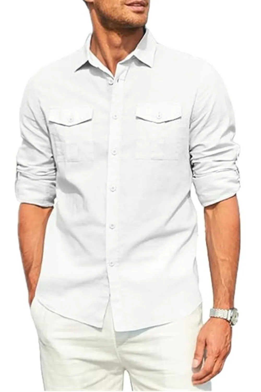 Men's Plus Size Button Down Collared Neck Long Sleeve Shirt, image 7