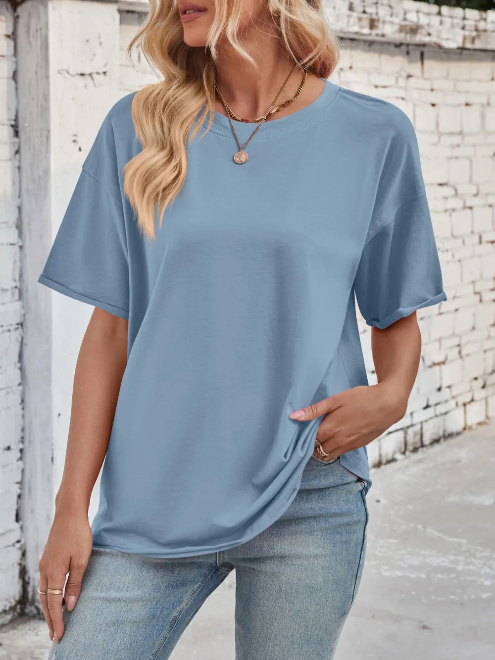 Exposed Seam Round Neck Half Sleeve T-Shirt, image 11