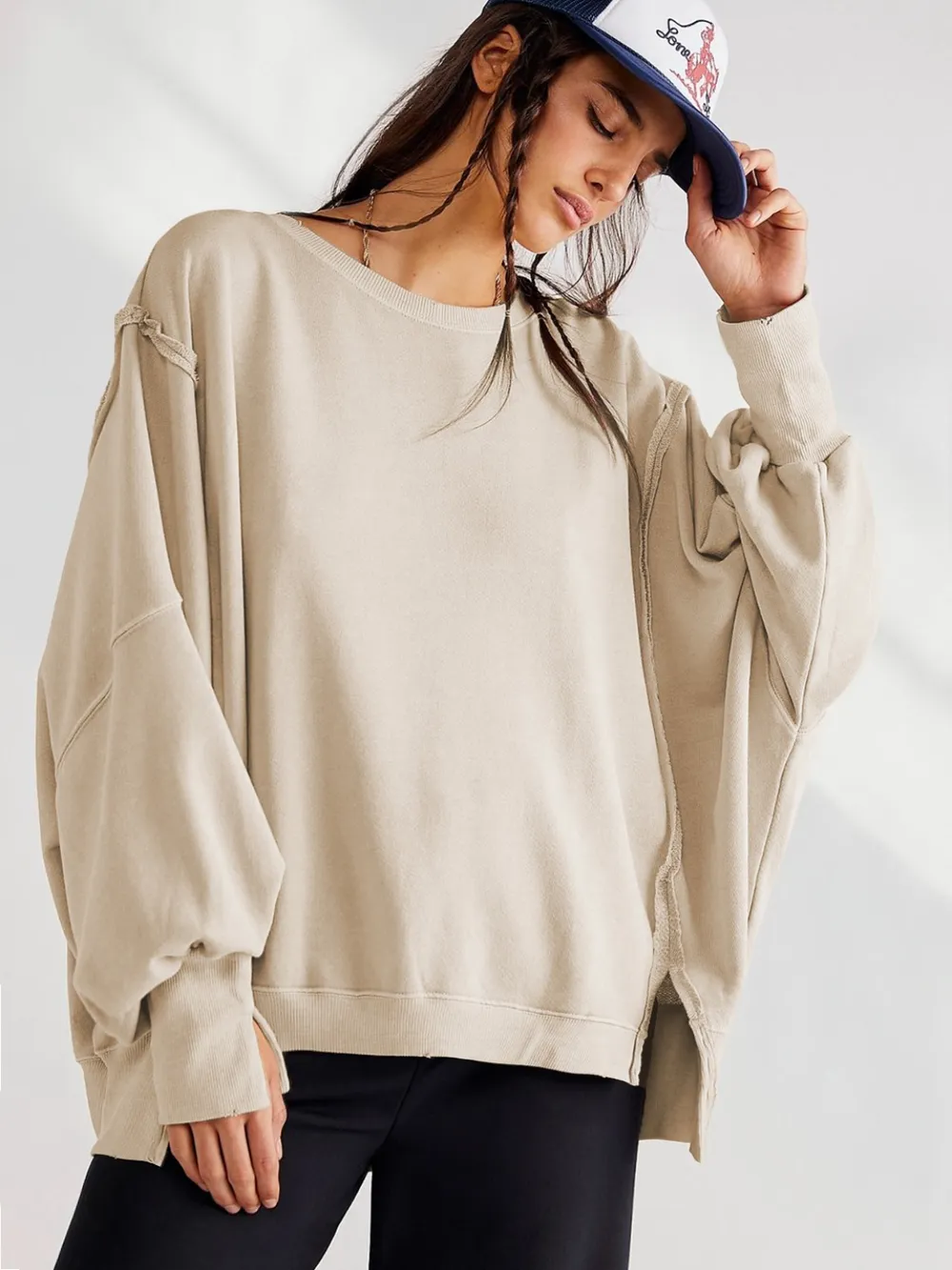Slit Round Neck Dropped Shoulder T-Shirt, image 7
