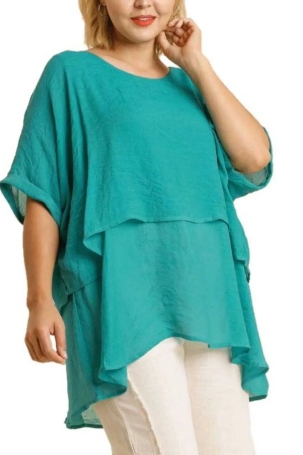 Full Size Cuffed Half Sleeve Layered Top Plus Size, image 2