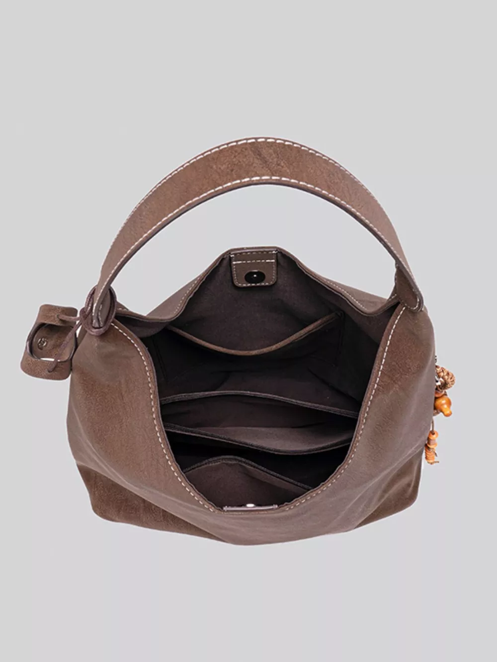 Suede Hobo Shoulder Bag with Decorative Tassel, image 9