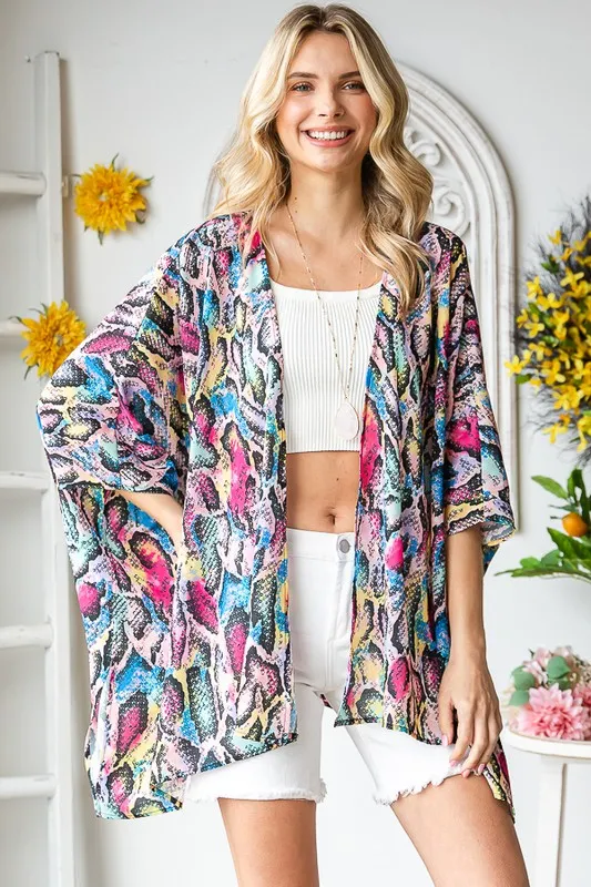 Full Size Multi Color Snake Open Cardigan Plus Size, image 6