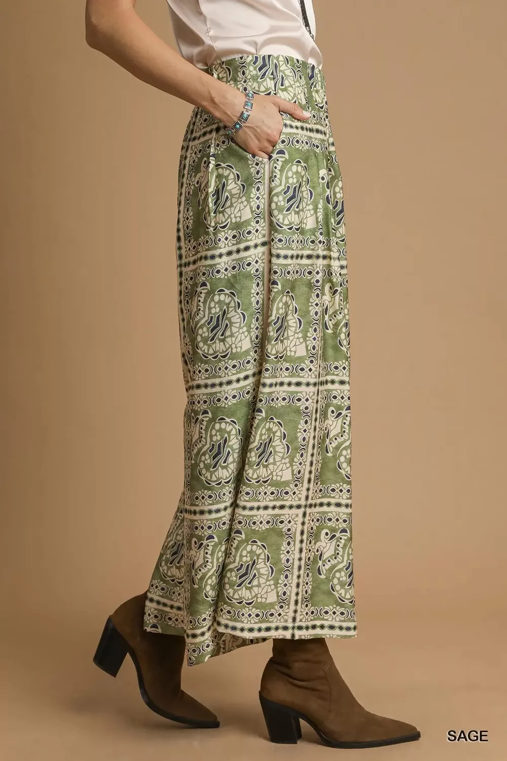 Bohemian Print Pants with Pockets, image 3